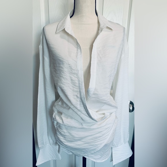 Draped Mini Shirt Dress - Picture 1 of 2